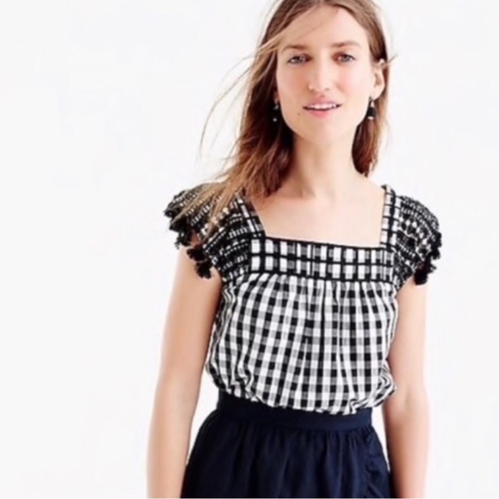 J. Crew Black and White Gingham Women's Top